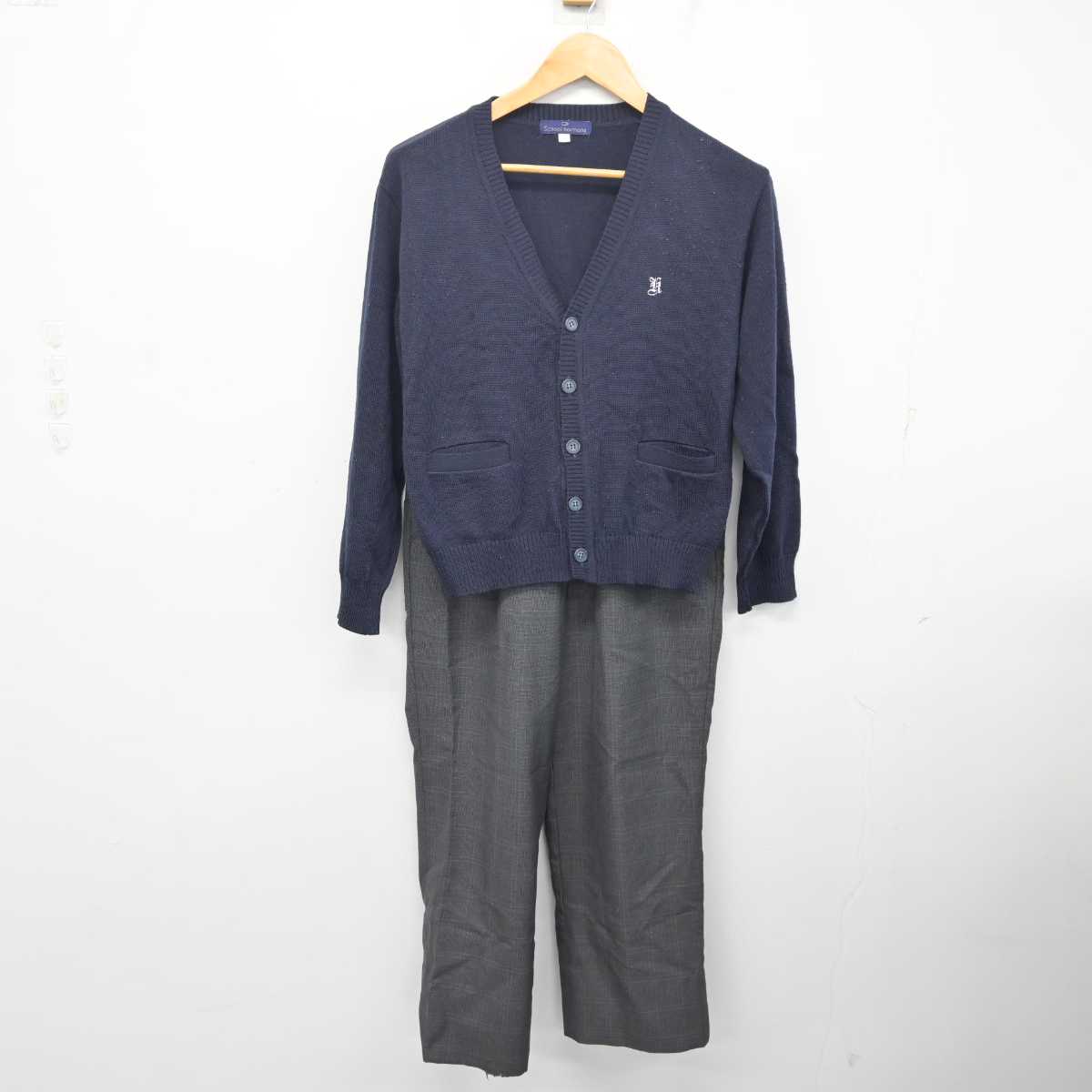 【中古】大阪府 久米田高等学校 男子制服 3点 (ブレザー・ニット・ズボン) sf079915