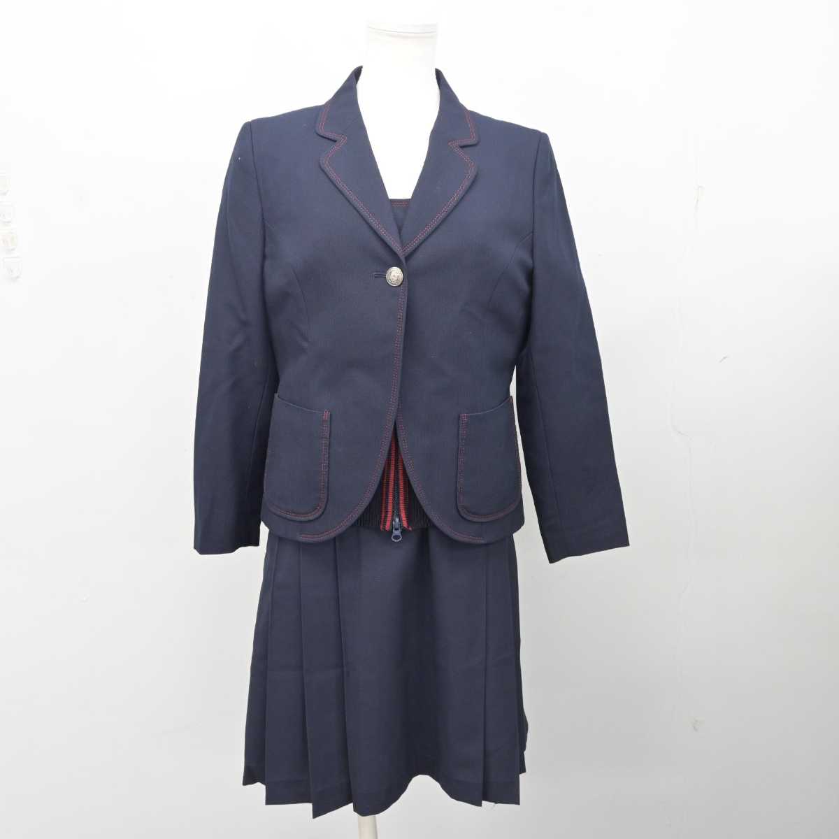 【中古】広島県 広島女学院中学高等学校 女子制服 3点 (ブレザー・ニット・ジャンパースカート) sf080009