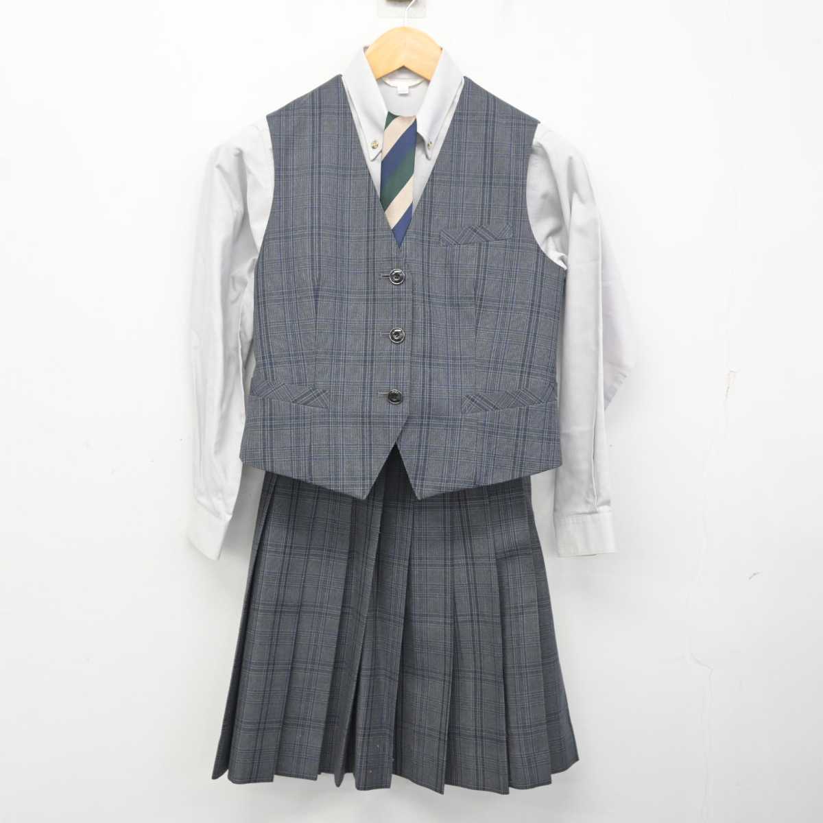 【中古】富山県 富山北部高等学校 女子制服 5点 (ブレザー・ベスト・シャツ・スカート) sf080311