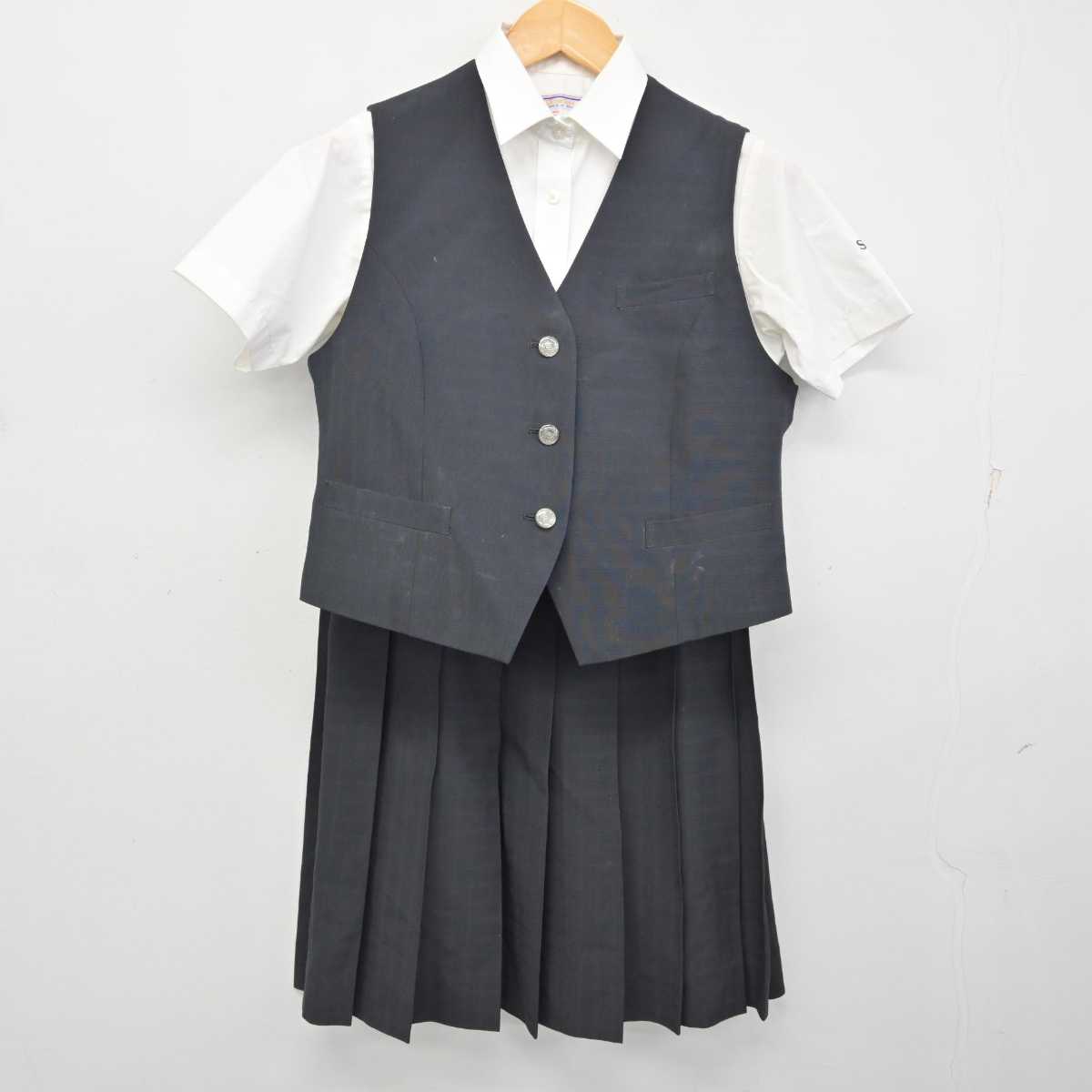 【中古】埼玉県 栄東中学・高等学校 女子制服 4点 (ベスト・シャツ・スカート) sf080380