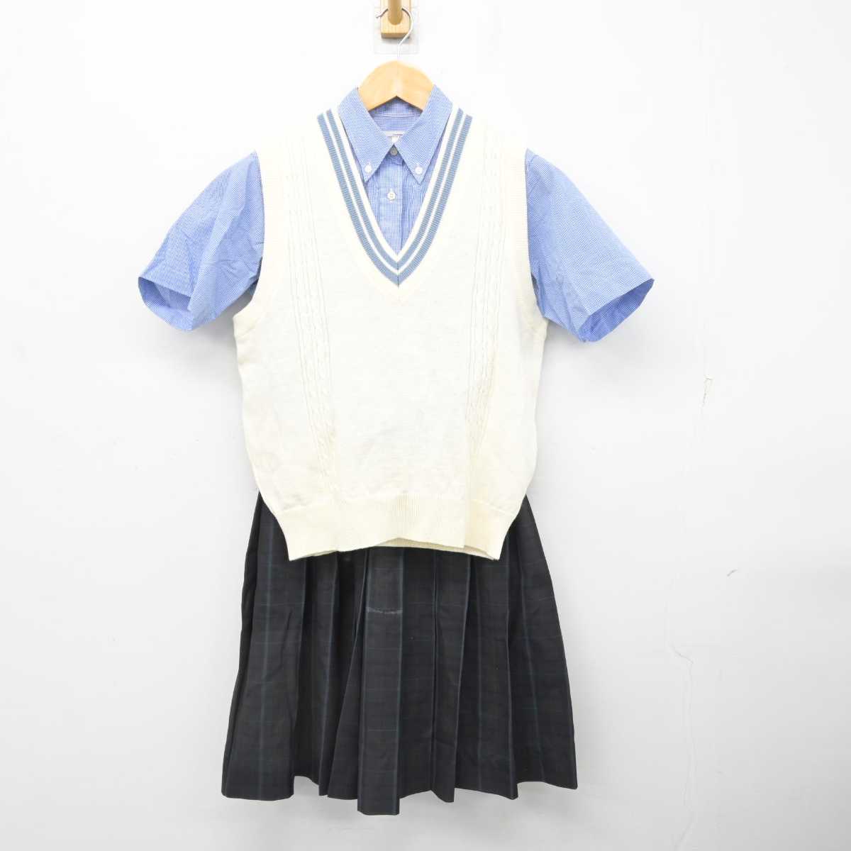 【中古】福島県 郡山東高等学校 女子制服 3点 (ニットベスト・シャツ・スカート) sf080879