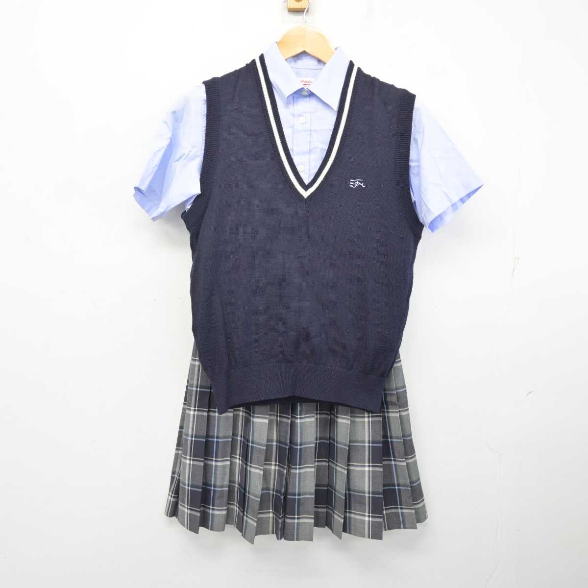 【中古】兵庫県 高砂南高等学校 女子制服 3点 (ニットベスト・シャツ・スカート) sf081162