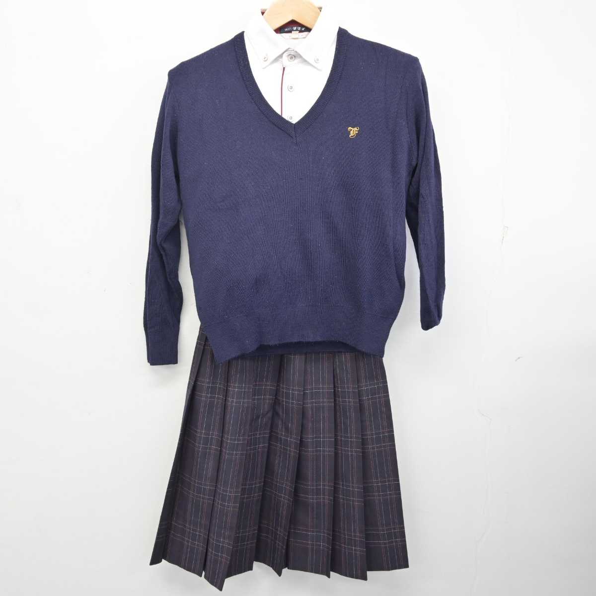 【中古】佐賀県 唐津市立第一中学校 女子制服 4点 (ブレザー・ニット・シャツ・スカート) sf081597