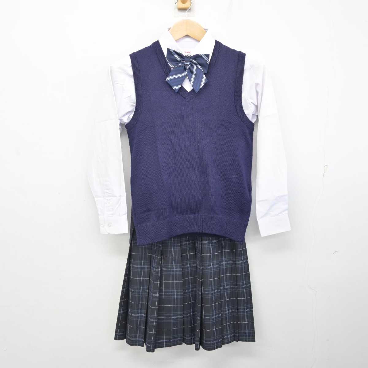 【中古】兵庫県 北神戸中学校 女子制服 5点 (ブレザー・ニットベスト・シャツ・スカート) sf081950