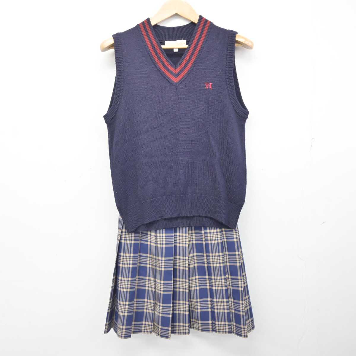 【中古】兵庫県 日高高等学校/旧制服 女子制服 2点 (ニットベスト・スカート) sf082621