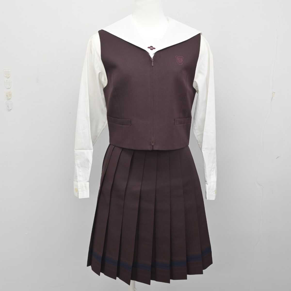 【中古】群馬県 共愛学園中学校・高等学校 女子制服 4点 (ブレザー・ベスト・ブラウス・スカート) sf082709