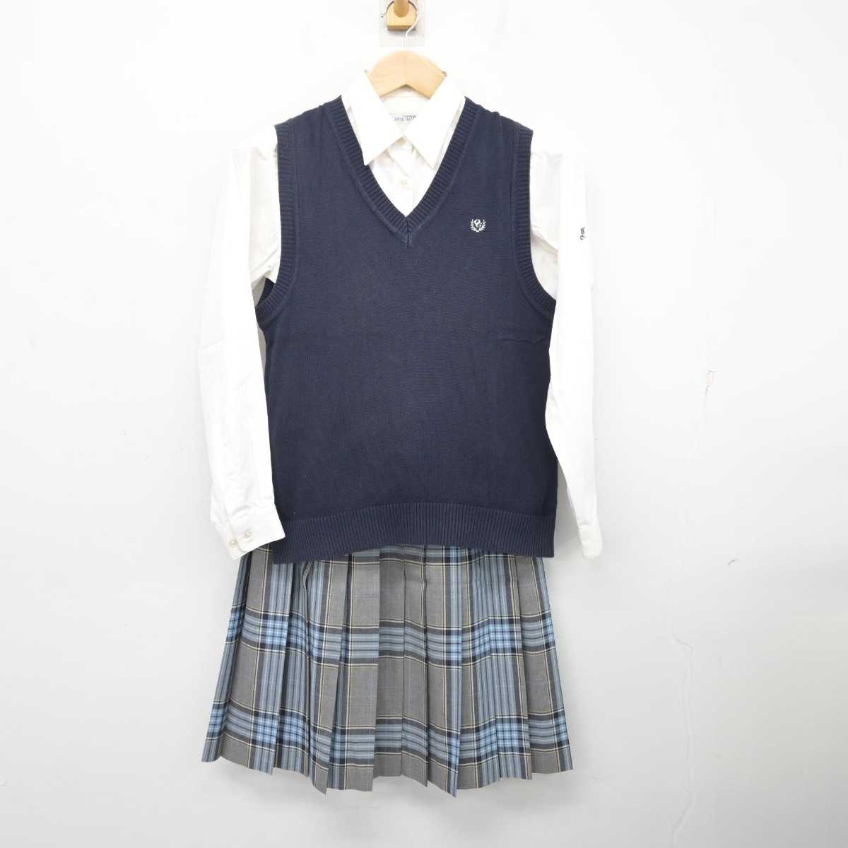 【中古】埼玉県 大川学園高等学校 女子制服 3点 (ニットベスト・シャツ・スカート) sf082762