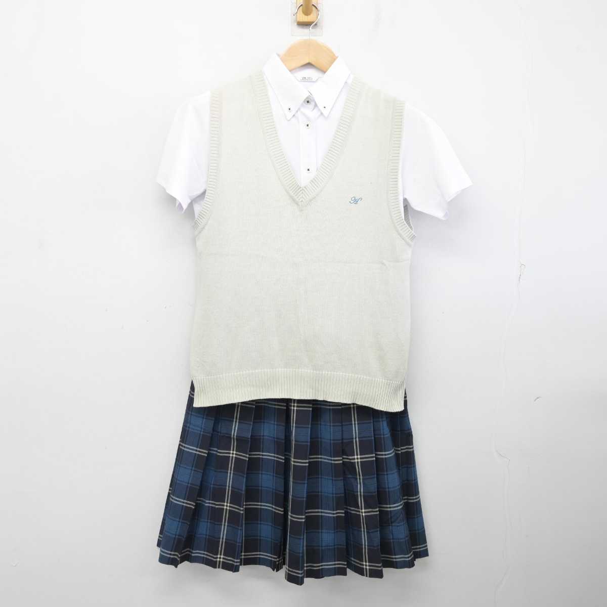 【中古】熊本県 北稜高等学校 女子制服 3点 (ニットベスト・シャツ・スカート) sf082911