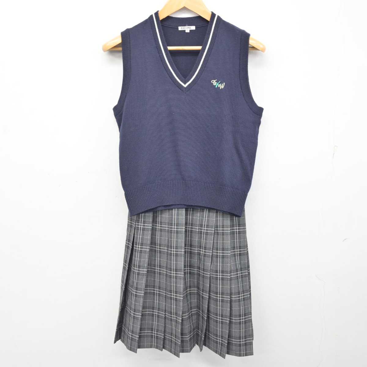 【中古】福岡県 常磐高等学校 女子制服 2点 (ニットベスト・スカート) sf082997