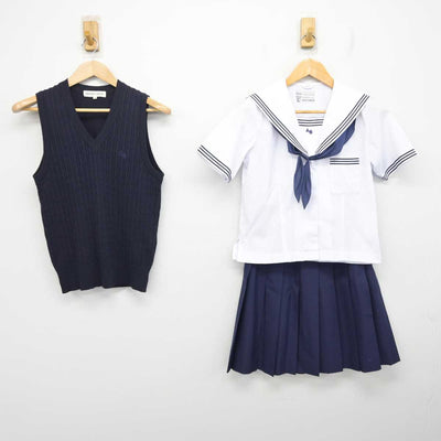 【中古】愛知県 安城学園高等学校 女子制服 4点 (セーラー服・ニットベスト・スカート) sf083249