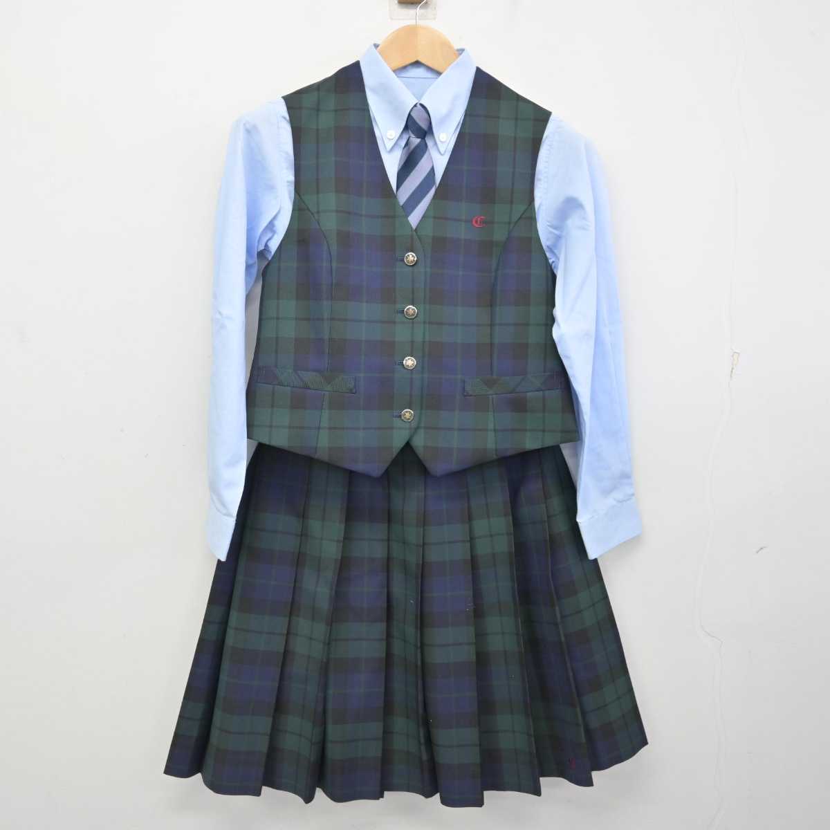 【中古】静岡県 知徳高等学校 女子制服 5点 (ブレザー・ベスト・シャツ・スカート) sf083773