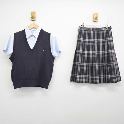 【中古】千葉県 千葉明徳高等学校 女子制服 3点 (ニットベスト・シャツ・スカート) sf084021