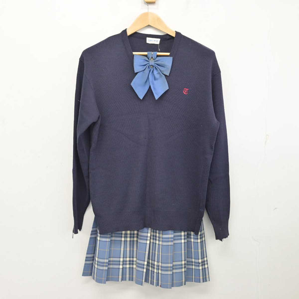 中古】大阪府 豊島高等学校 女子制服 3点 (ニット・スカート) sf084173