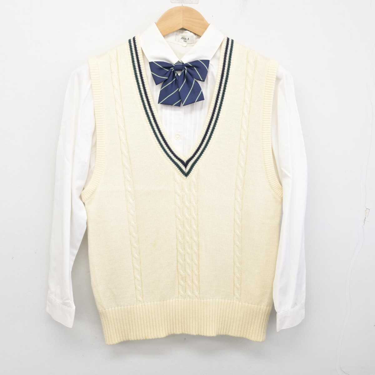 【中古】鹿児島県 加治木女子高等学校 女子制服 3点 (ニットベスト・シャツ) sf085220