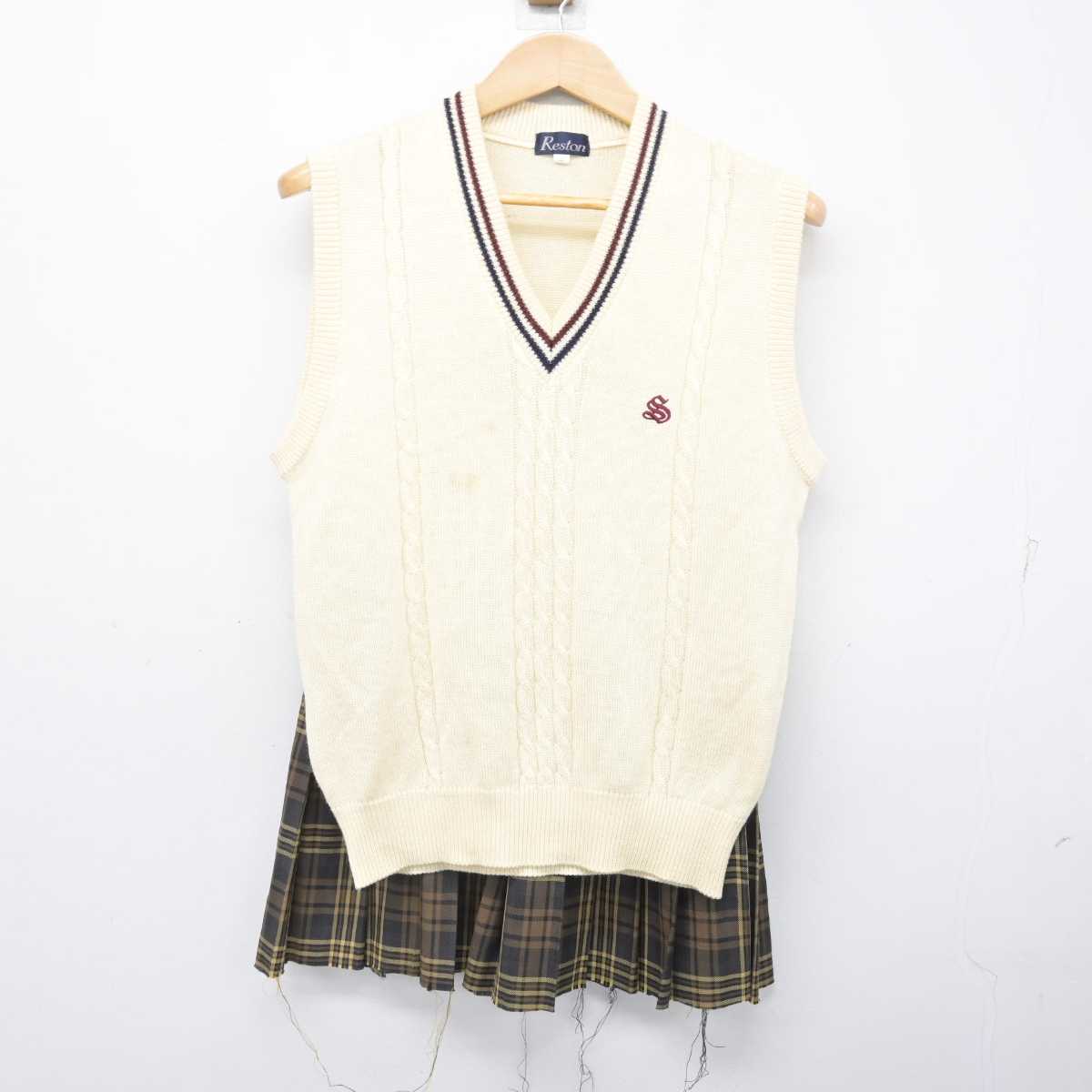 【中古】大阪府 住吉商業高等学校 女子制服 3点 (ブレザー・ニットベスト・スカート) sf085736