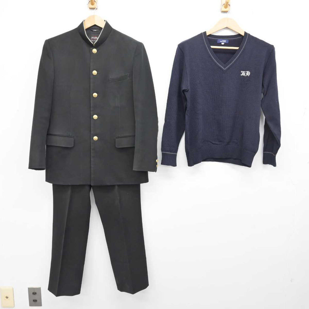 O109(中古) 兵庫県 市川中学校 (旧制服) 学生服 4点セット /校章