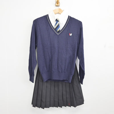 【中古】岡山県 西大寺高等学校 女子制服 5点 (ブレザー・ニット・シャツ・スカート) sf091193