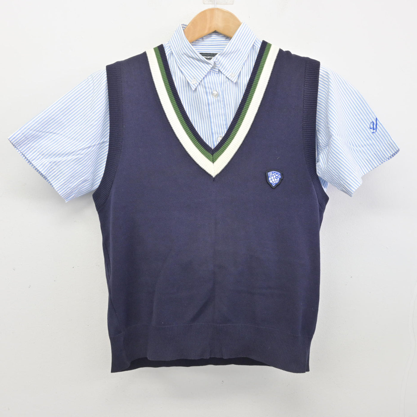 【中古】福岡県 柳川高等学校 女子制服 2点 (ニットベスト・シャツ) sf091263