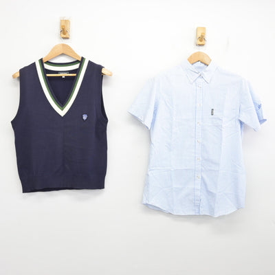 【中古】福岡県 柳川高等学校 女子制服 2点 (ニットベスト・シャツ) sf091263