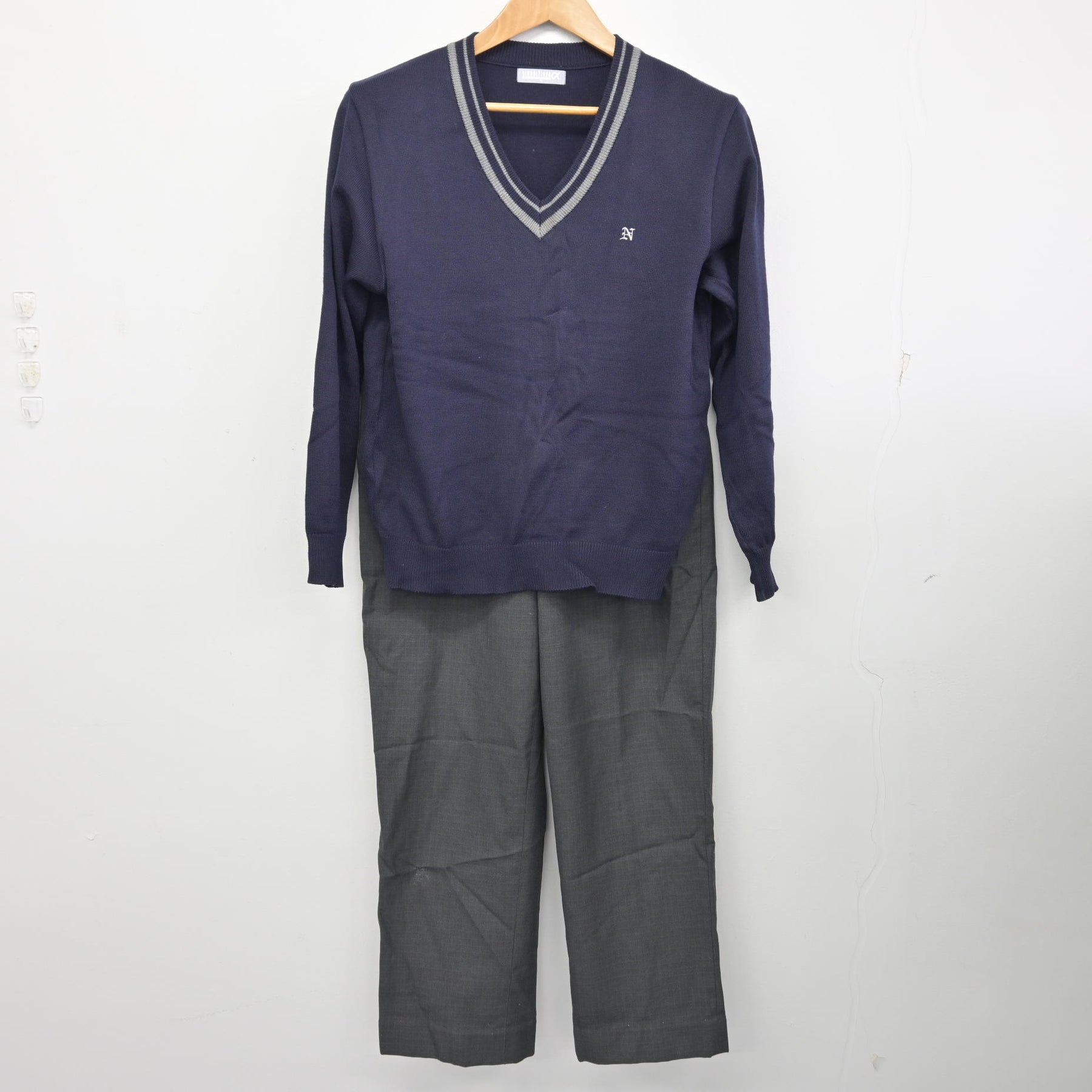 中古】大阪府 野崎高等学校 男子制服 3点 (ブレザー・ニット