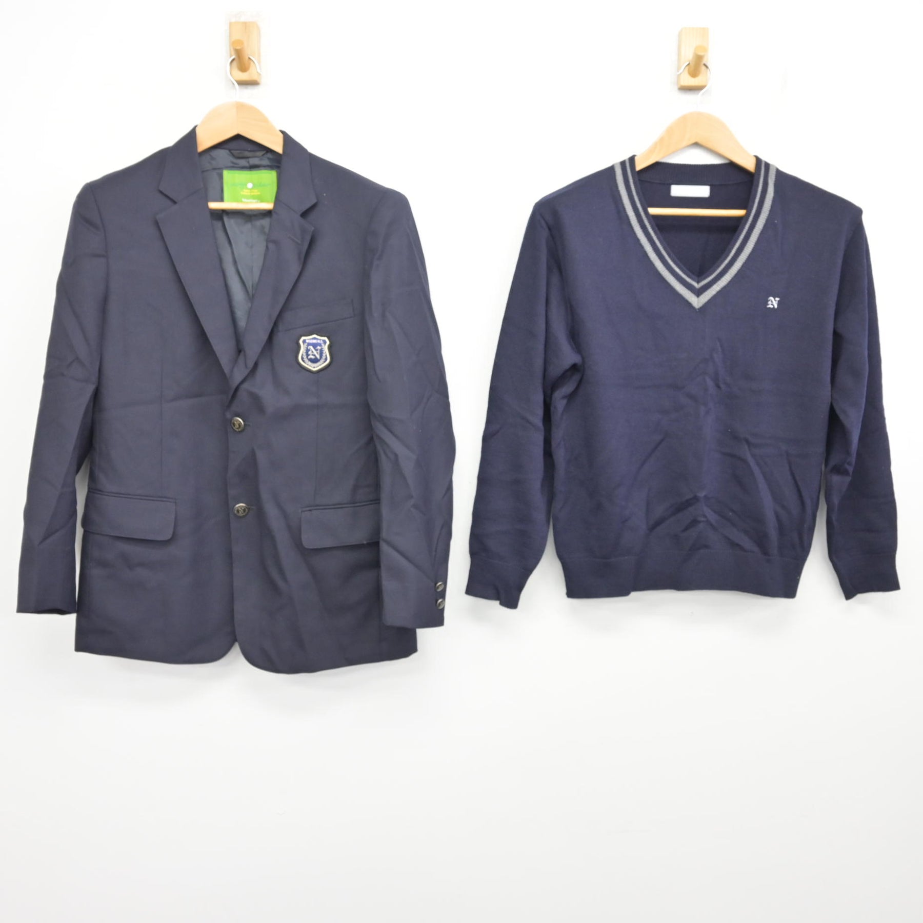 中古】大阪府 野崎高等学校 男子制服 2点 (ブレザー・ニット