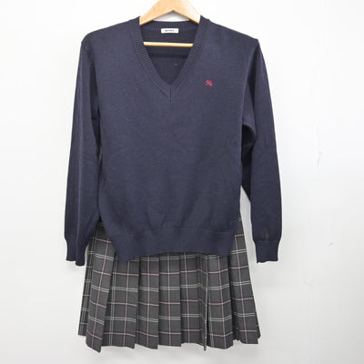【中古】茨城県 水海道第二高等学校 女子制服 4点 (ブレザー・ニット・スカート) sf094176