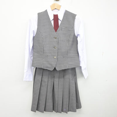 【中古】岡山県 岡山工業高等学校 女子制服 5点 (ブレザー・ベスト・シャツ・スカート) sf095337