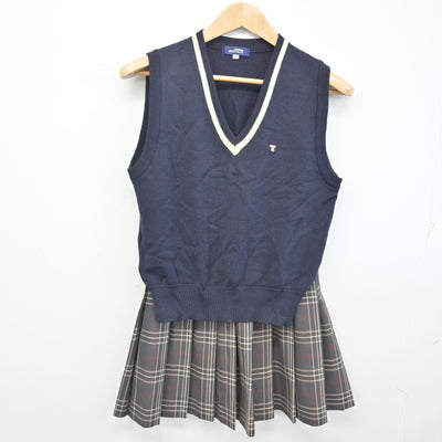 【中古】福岡県 東海大学付属福岡高等学校 女子制服 2点 (ニットベスト・スカート) sf096262