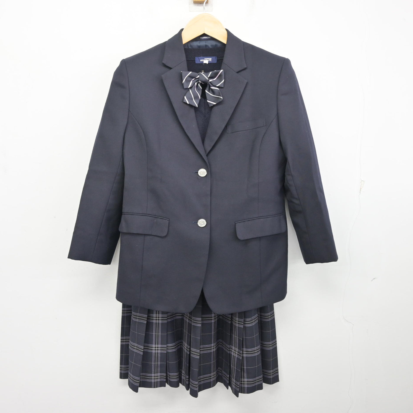 中古】東京都 品川区立荏原平塚学園 女子制服 4点 (ブレザー・ニット 