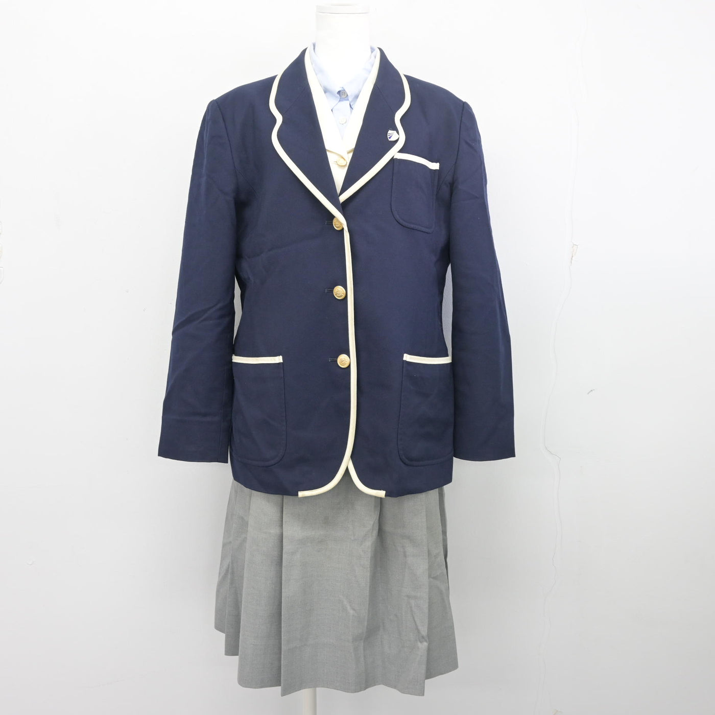 【中古】神奈川県 聖セシリア女子高等学校 女子制服 5点 (ブレザー・ベスト・シャツ・スカート) sf097894
