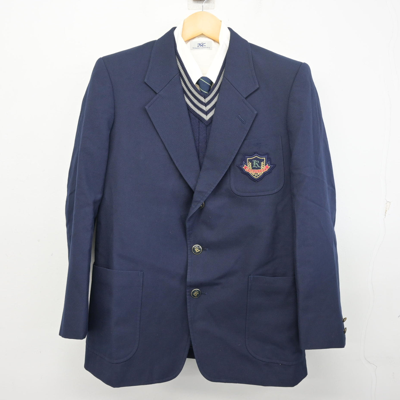 【中古】大阪府 旭東中学校 男子制服 5点 (ブレザー・ニットベスト・シャツ) sf097948