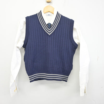 【中古】大阪府 旭東中学校 男子制服 5点 (ブレザー・ニットベスト・シャツ) sf097948