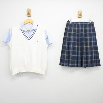 【中古】福岡県 古賀竟成館高等学校 女子制服 3点 (ニットベスト・シャツ・スカート) sf098079