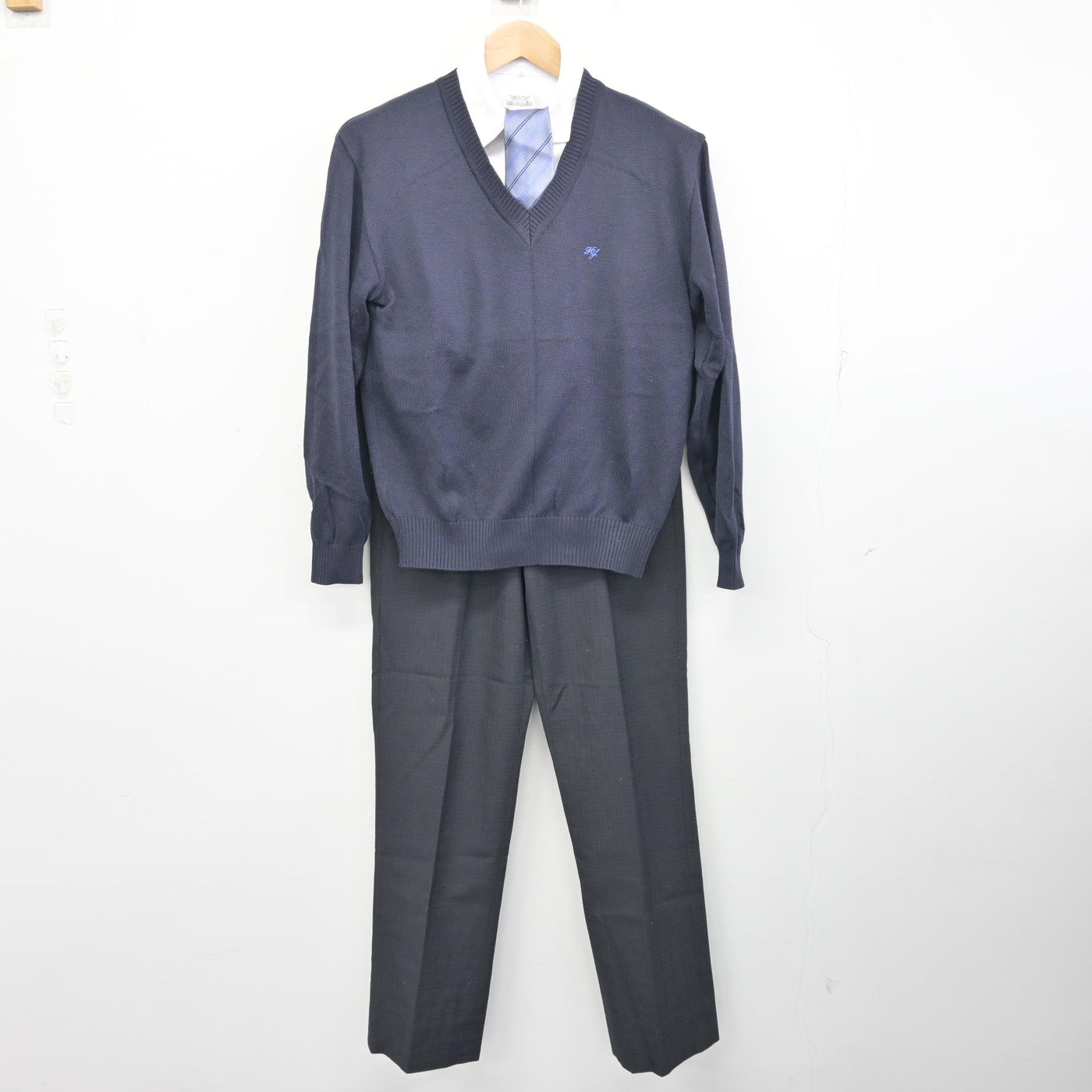 中古】大阪府 東淀川高等学校 男子制服 4点 (ニット・シャツ・ズボン