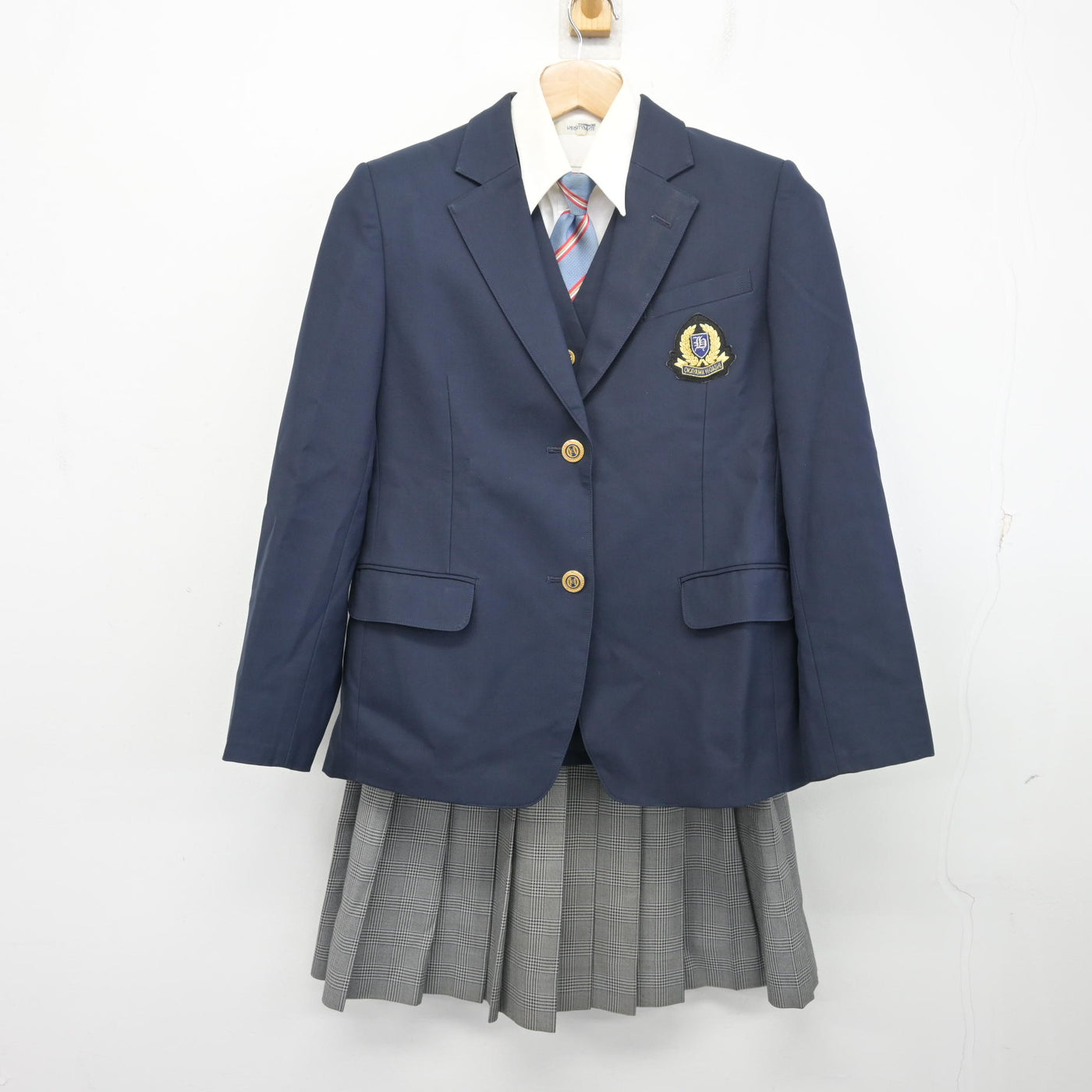 【中古】岡山県 岡山東商業高等学校 女子制服 5点 (ブレザー・ベスト・シャツ・スカート) sf098853