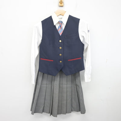 【中古】岡山県 岡山東商業高等学校 女子制服 5点 (ブレザー・ベスト・シャツ・スカート) sf098853