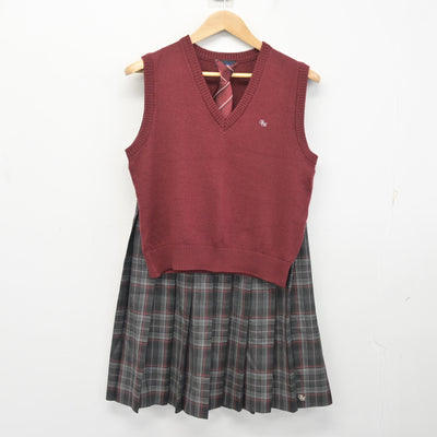 【中古】岡山県 総社南高等学校 女子制服 4点 (ブレザー・ニットベスト・スカート) sf098912
