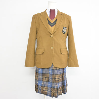 【中古】岡山県 岡山学芸館高等高校 女子制服 5点 (ブレザー・ニットベスト・シャツ・スカート) sf099225