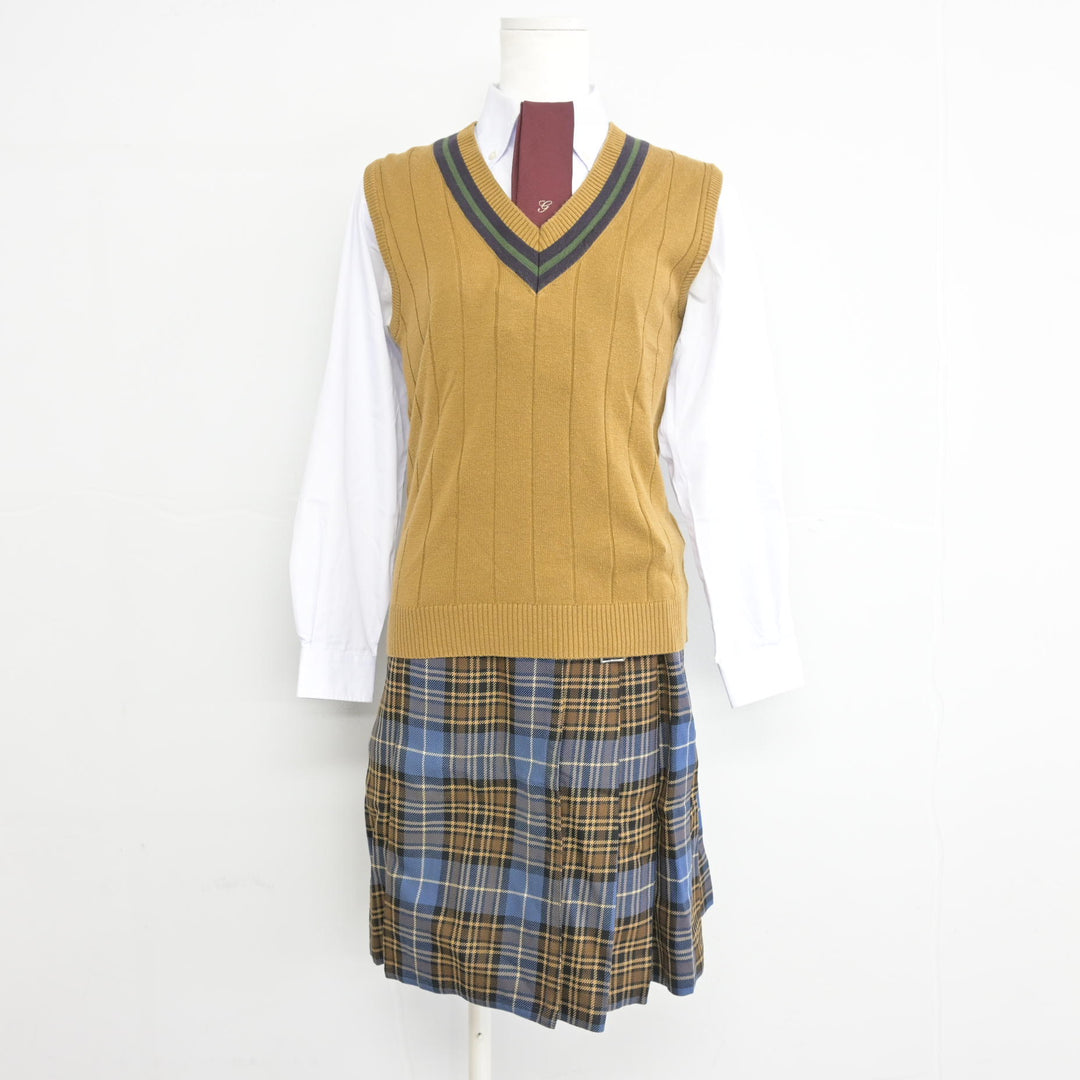 岡山学芸館　制服　ベージュ Vネック ニットベスト Qoo10] 夏用 無地 高校生 女子高生 ベージュ