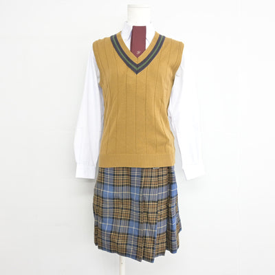 【中古】岡山県 岡山学芸館高等高校 女子制服 5点 (ブレザー・ニットベスト・シャツ・スカート) sf099225