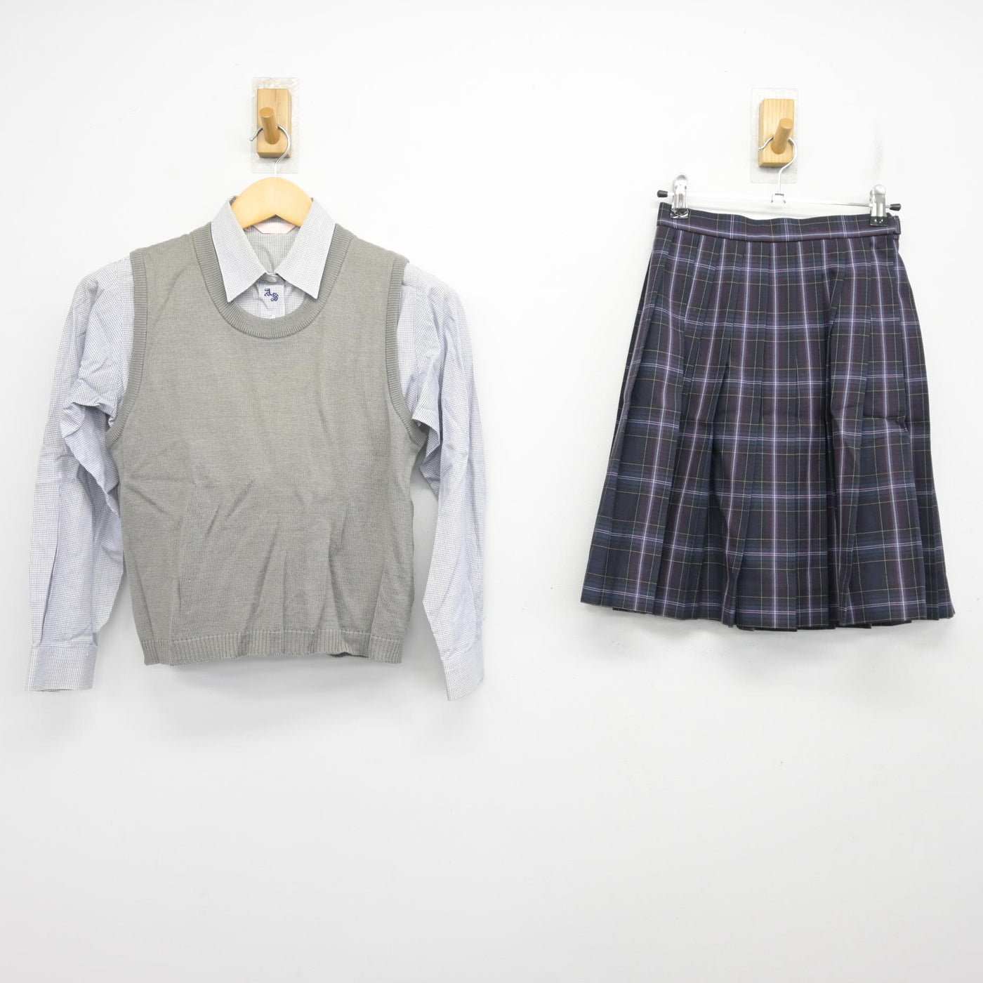【中古】愛知県 安城生活福祉高等専修学校 女子制服 3点 (ニットベスト・シャツ・スカート) sf099593