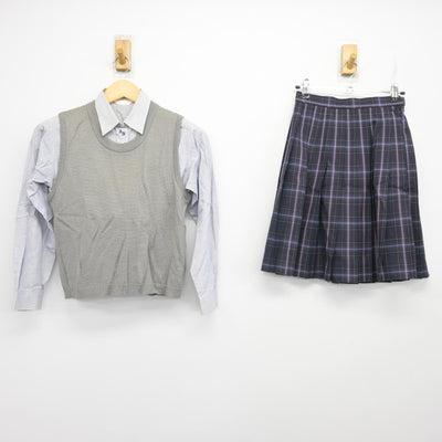 【中古】愛知県 安城生活福祉高等専修学校 女子制服 3点 (ニットベスト・シャツ・スカート) sf099593