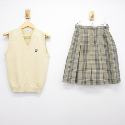 【中古】茨城県 土浦日本大学高等学校 女子制服 2点 (ニットベスト・スカート) sf099600