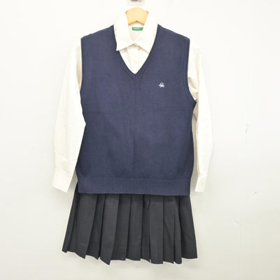【中古】京都府 京都共栄学園高等学校 女子制服 5点 (ブレザー・ニットベスト・シャツ・スカート) sf099783