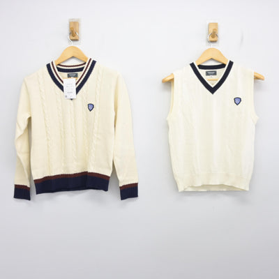 【中古】福岡県 博多女子高等学校 女子制服 2点 (ニット・ニットベスト) sf099851