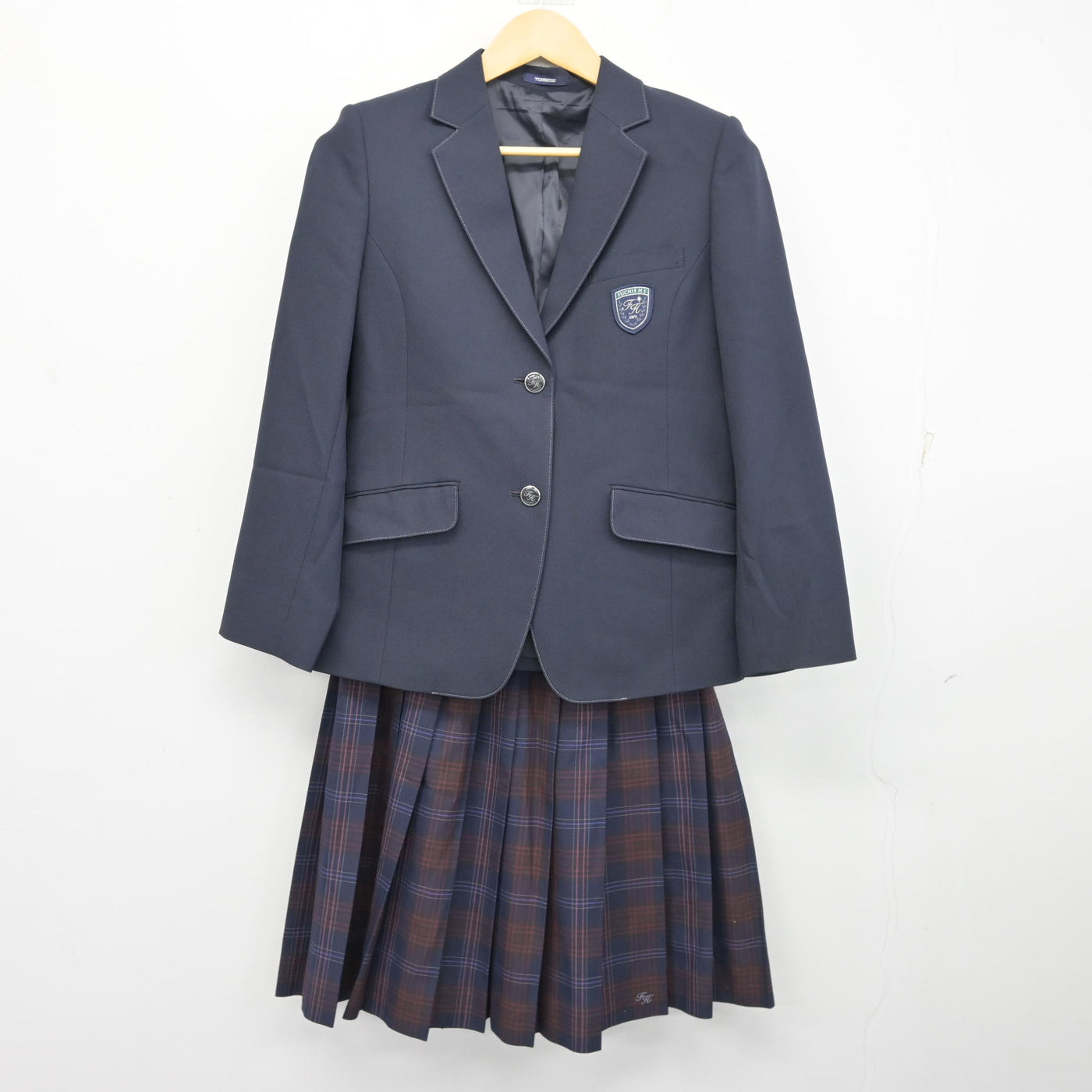 【中古】東京都 淵江高等学校 女子制服 3点 (ブレザー・ニット・スカート) sf100092