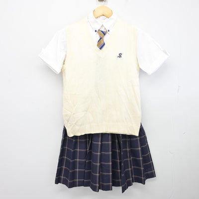 【中古】栃木県 作新学院高等学校 女子制服 4点 (ニットベスト・シャツ・スカート) sf100123