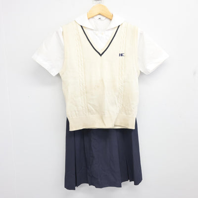 【中古】岡山県 明誠学院高等学校 女子制服 3点 (ニットベスト・シャツ・スカート) sf100213