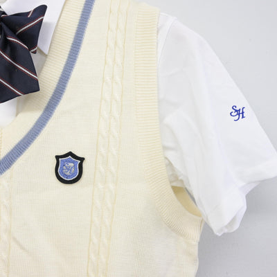 【中古】北海道 札幌北斗高等学校 女子制服 4点 (ニットベスト・シャツ・スカート) sf100360