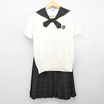 【中古】福岡県 九州産業大学付属九州産業高等学校 女子制服 3点 (ニットベスト・ブラウス・スカート) sf100452